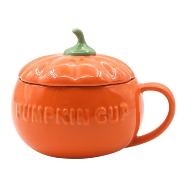 Keramisk pumpamugg med lock, liten höst Halloween kaffekopp, dekor