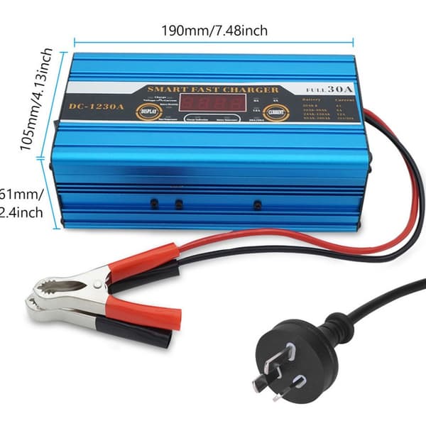 12V 30A blysyrebatterilader for bil og elbil med display, AU-plugg AU Plug DC-1230A