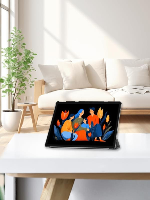 Kompatibel med Lenovo Idea Tab Plus/Tab K12 Tri-fold etui PU Fuld beskyttelse Ridsefast Grå