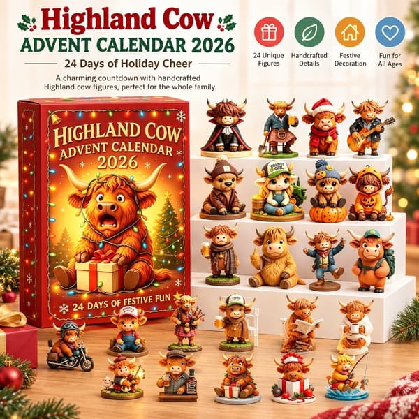 Høylandsfe Julekalender 2026, 3D Håndlaget PVC-figur, Moderne Dekor Style A