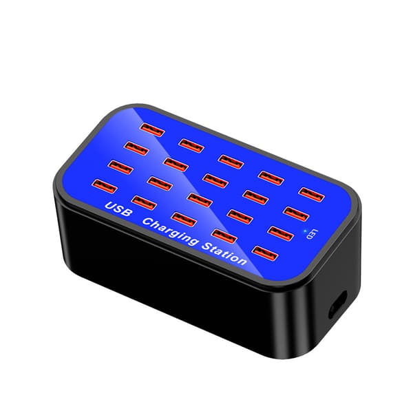 100W 20-porttinen USB-lataussovitin puhelimille ja tableteille Blue Black EU Plug