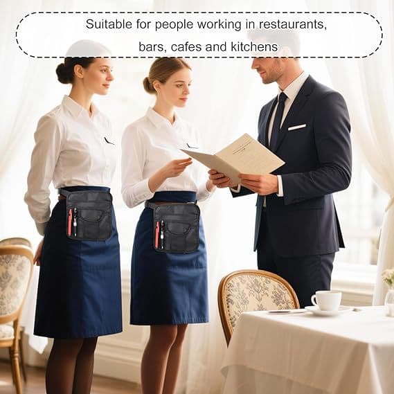 Justerbart servitørbelte for restaurant- og barbruk Black 21x25cm