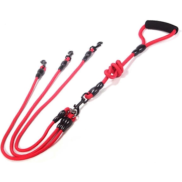2/3/4 Veis Kobbel for Hundelufting Nylon Flettet Tau Hundebånd For 2/3/4 Hunder Red 3 Way