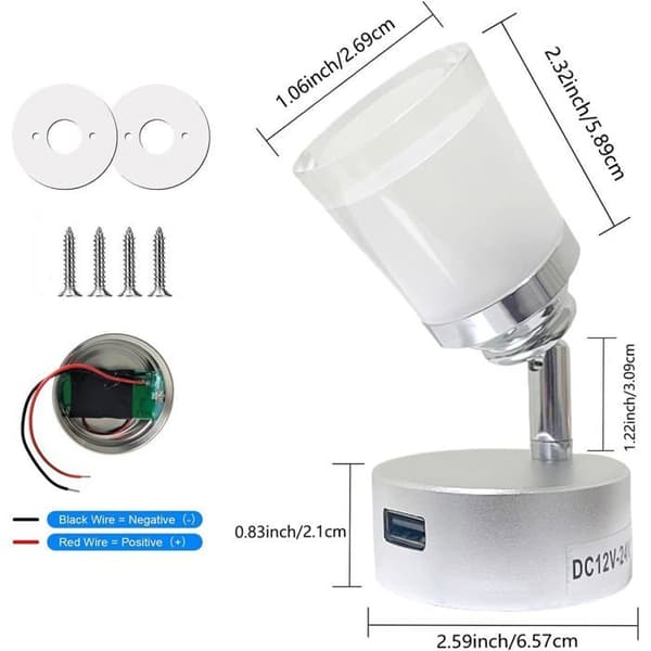 12 V Autocamper LED Læselamper med USB, 3 W Touch Dæmper, 3 Farver, Pakke med 2