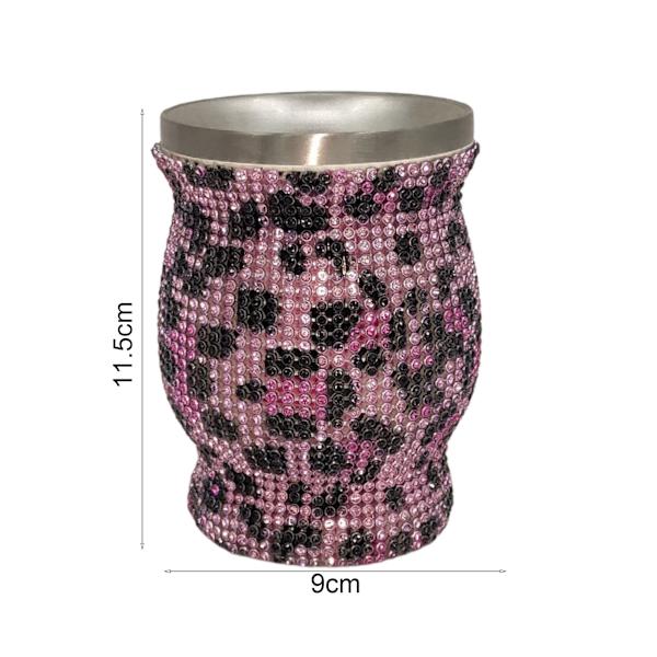 300 ml glänsande bekväm strass vattenflaska 304 rostfritt stål Fantastiskt mode strass vattenkanna för utomhus-leopard rosa