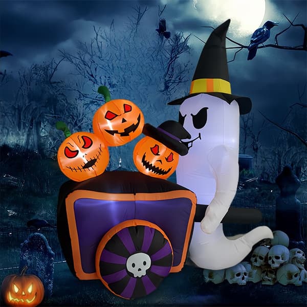 Uppblåsbart Halloween-spöke med pumpa, vit, LED-belyst trädgårdsdekoration US regulations