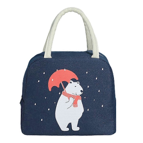 1kpl Sarjakuvakuvioinen lounasrasian kassi Paksuuntunut alumiinifolio lounaskassi Bento-kassi Blue 23X13X19cm