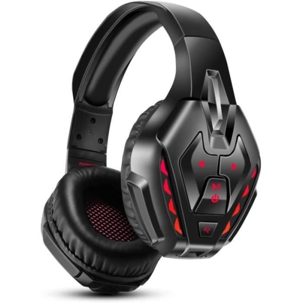 PS4-headset med kabel, trådbundet spelheadset med brusreducerande mikrofon, trådlöst LED-headset med Bluetooth (röd)
