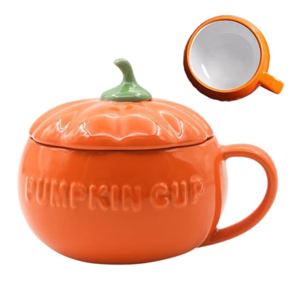 Keramisk pumpamugg med lock, liten höst Halloween kaffekopp, dekor