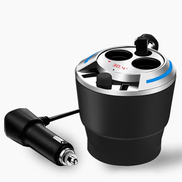 Billader med doble uttak med USB Type-C-bryter og spenningsdisplay Black