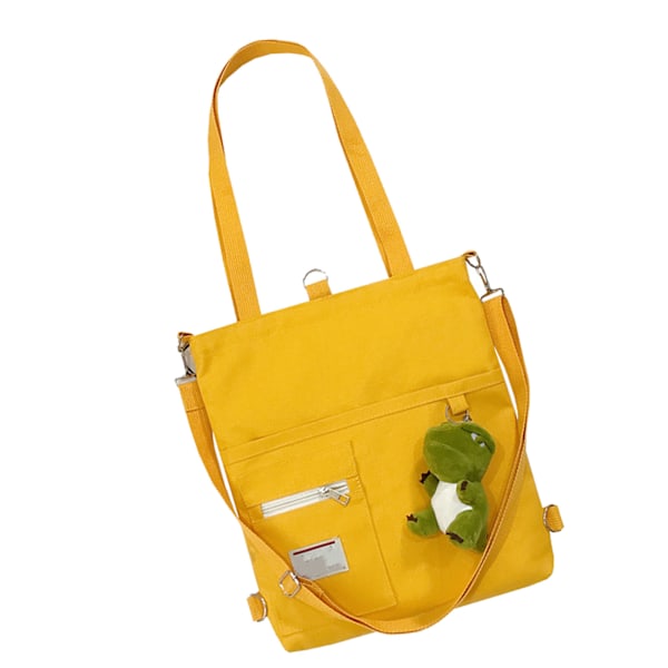 Canvasväska för kvinnor Flickor Canvas Axelväska Student Canvas Handväska Casual Shoulder Work Bag med björnhänge i japansk stil Gul