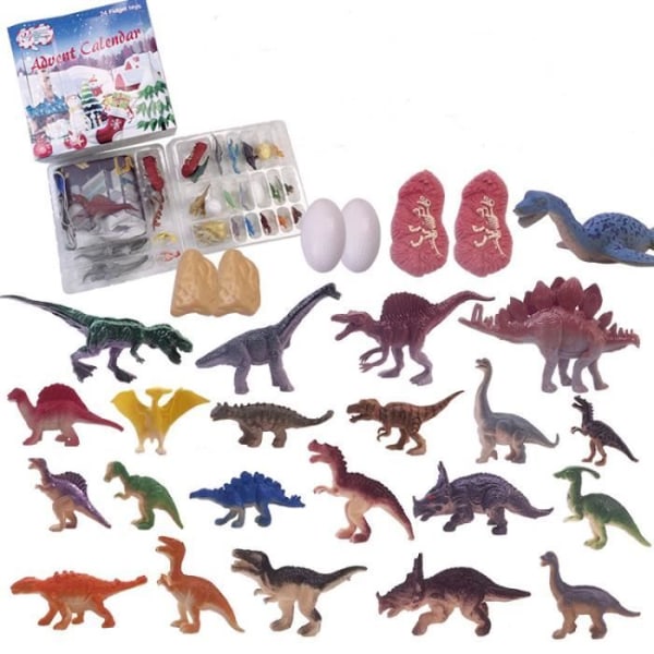 Dinosaurier adventskalenderlåda minifigurer, dinosaurieleksakskalendrar med 24 tillbehör att upptäcka