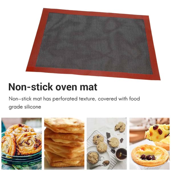 Perforeret Silikone Bagemåtte, Non-Stick Ovnpladeforing, Sort & Rød, 40x30cm, til Småkager Brød Macarons