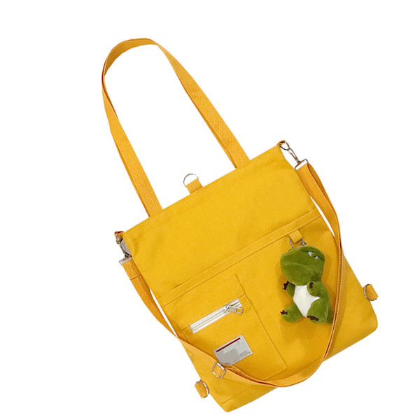 Canvasväska för kvinnor Flickor Canvas Axelväska Student Canvas Handväska Casual Shoulder Work Bag med björnhänge i japansk stil Gul