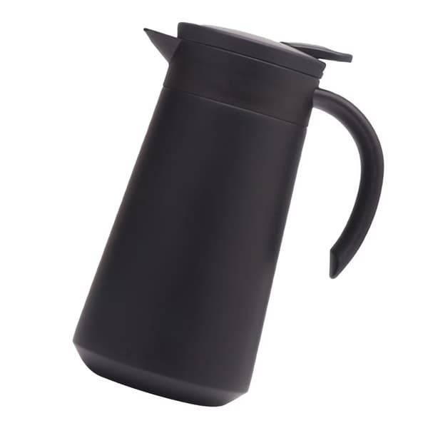 Tekande i rustfrit stål, sort, 1 stk., lækagesikker V-formet tud, skridsikker bund, til kaffe og te