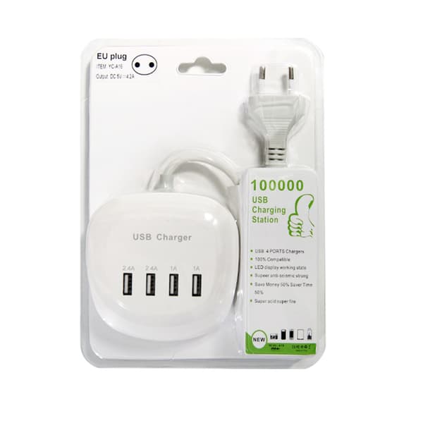 4-ports USB-oplader, britisk stik til telefoner og tablets Ceramic White 1m Cable US Bag 4A