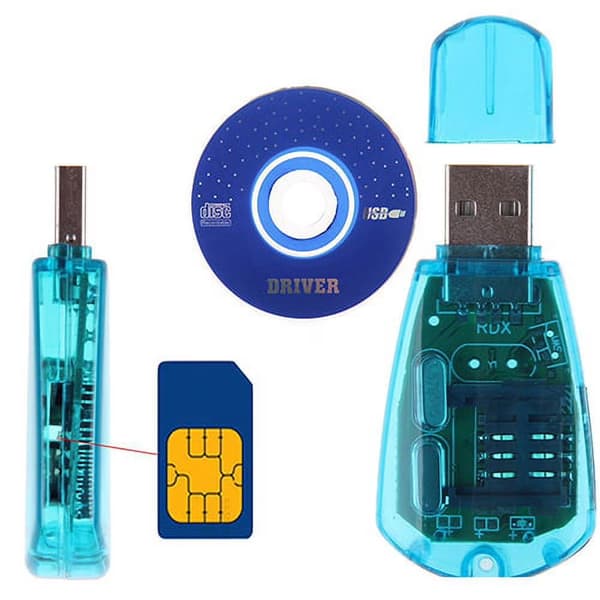 USB SIM-kortläsare Kopiator Klonare, Standard SIM-kort Säkerhetskopiera SMS, GSM/CDMA, Klarblå