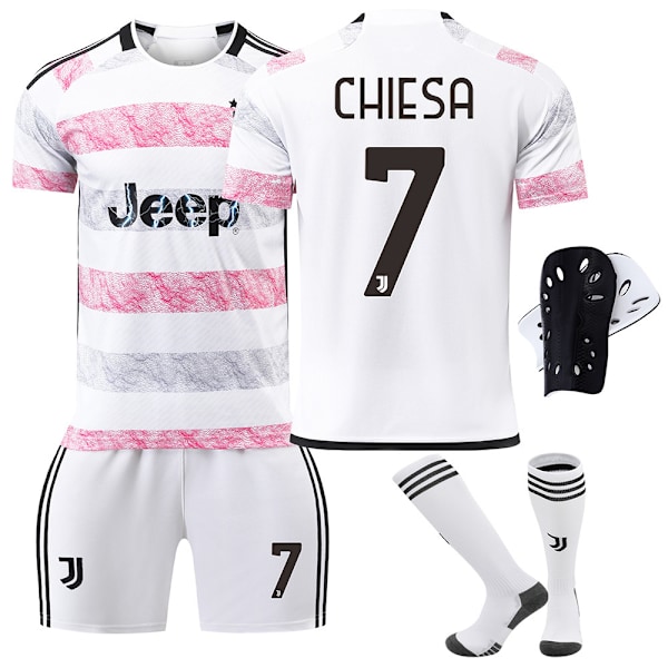 23-24 Juventus bortedrakt voksen barn kortarmet fotballuniform - sett - Nr. 22 Di Maria treningsdress - Nr. 10 + sokker + leggbeskyttere S(165-170cm)