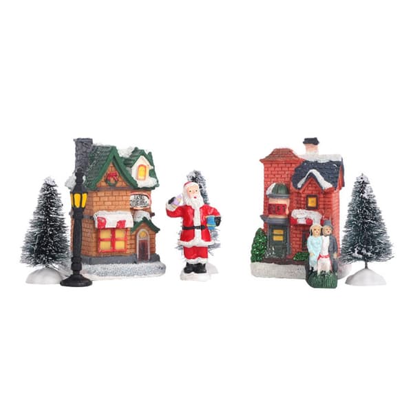 Julelandsby i harpiks med LED-lys, miniaturehuse, julepyntgave
