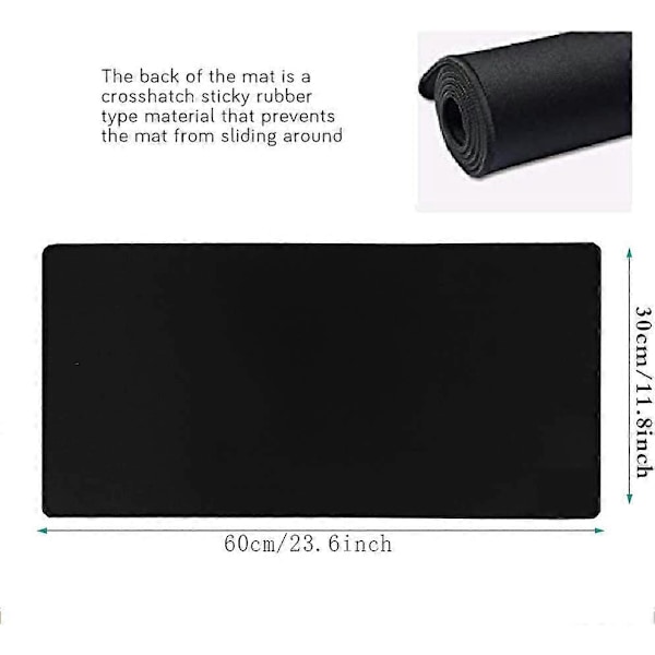Musematte/stor musematte 600x300mm | XL musematte | skrivebordsmatte/gaming musematte | gummibase for et stabilt grep på glatte overflater (60x30 svart)