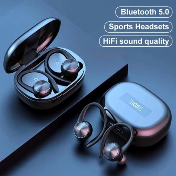 Sorte ørekrog Bluetooth-øretelefoner til Apple-enheder - Dugt