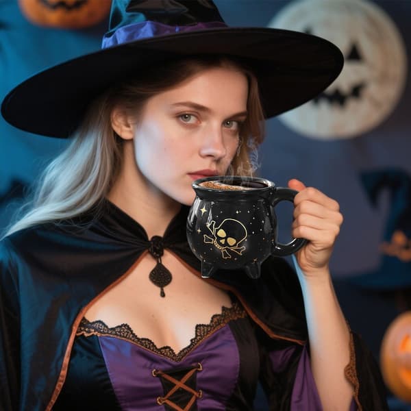 Halloween kaffemugg, rolig keramisk tekopp, svart, 13x9,5cm