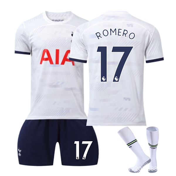 23-24 Tottenham Hotspur Hemmatröja Vuxna Barn Kortärmad Fotbollströja - Set - Nr 7 Son Heung-min Nr 10 Kane Nr 9 + Strumpor + Benskydd XS(160-165cm)