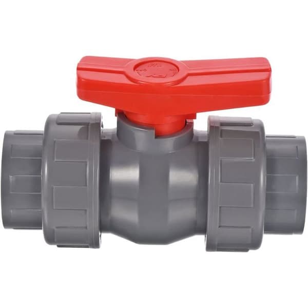 40 mm innvendig diameter dobbel-union PVC kuleventil for vannstrømskontroll, grå