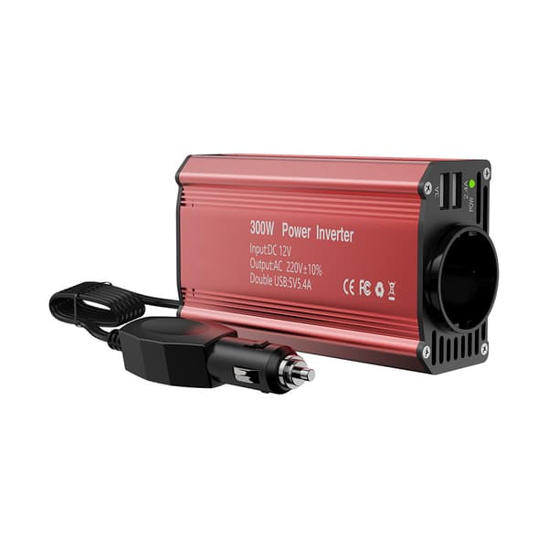 300W Bilstrømomformer 12V til 110V 220V med universalplugg 12V til 220V Rød EU Plug 12V-220V