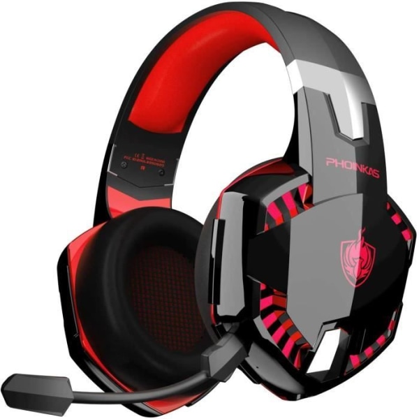 PS4-headset med kabel, trådbundet spelheadset med brusreducerande mikrofon, trådlöst LED-headset med Bluetooth (röd)