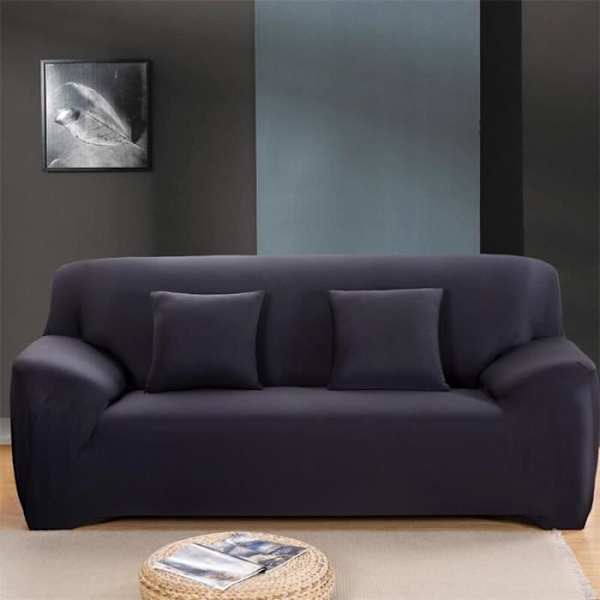 Ensfarvet strækbart sofa- og lænestolsbeskyttelsesbetræk til stue (145-185cm) 1 stk. Sort