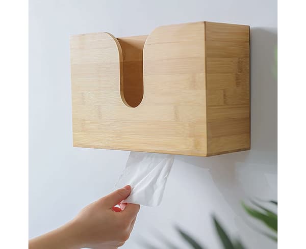 1 stk. Bambus Papirhåndkledispenser, Multifunksjonell Veggmontert Papirhåndkleholder, Håndkledispenser for Bad Cuci