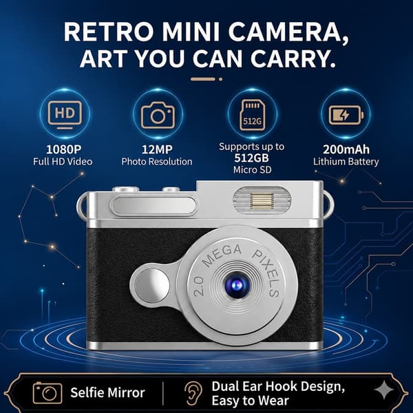 Retro Mini Digitalkamera för Studenter, HD-fotografering med Blixt, Selfie Vlog, Present blue S12(0.96inch screen/fill light)