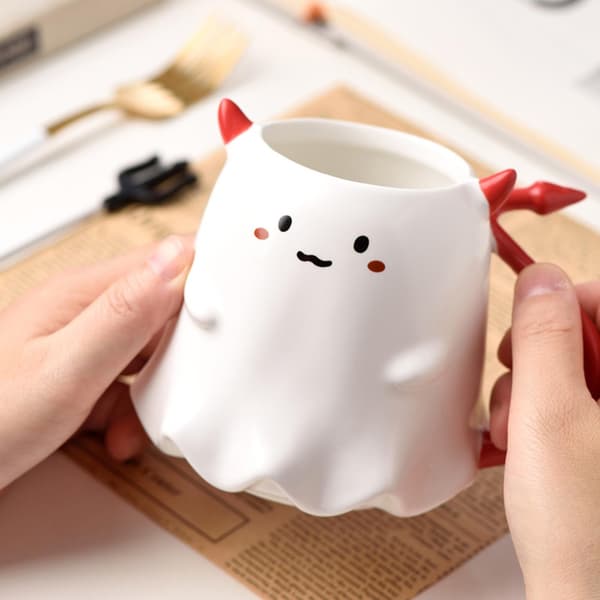 Spooky Ghost Keramisk Mugg, 500ml Halloween Kaffekopp med Handtag