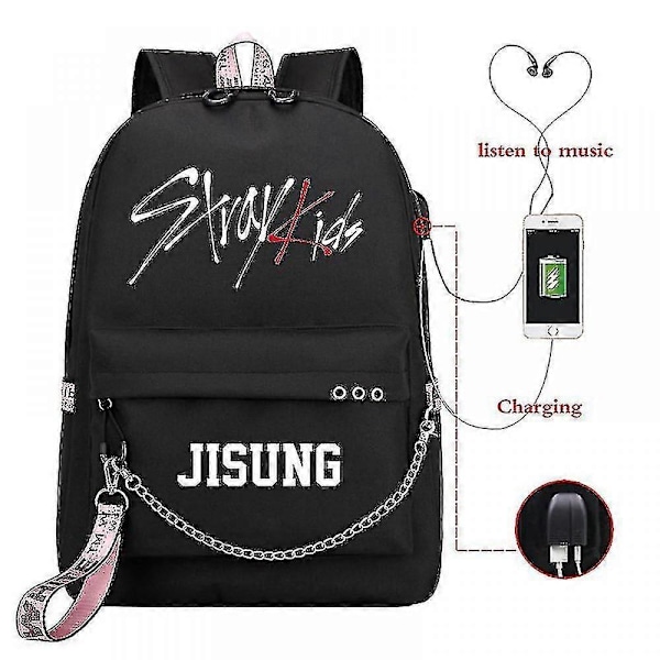 Stray Kids USB Ryggsäck Koreansk Stil Felix Bokväska Tillbaka Till Skolan Pojkar Flickor Fans Presentväska Mochila 19