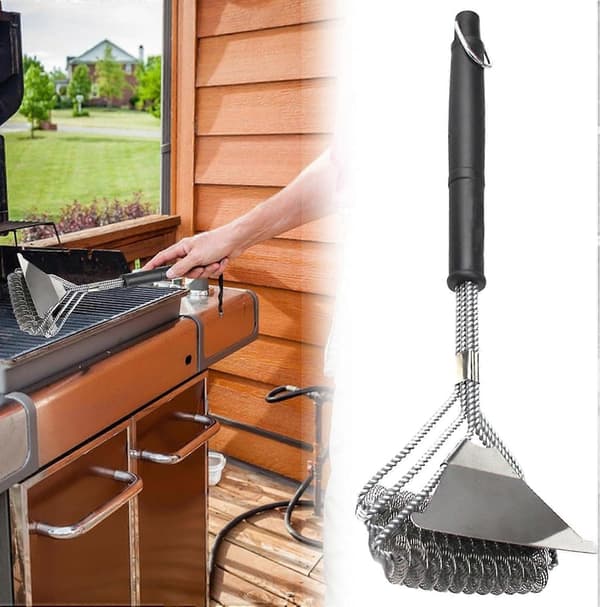 2-i-1 Grillrengjøringsbørste i rustfritt stål, BBQ-skrape med ergonomisk håndtak