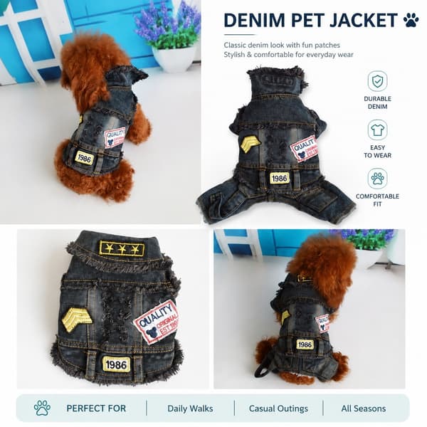 Denim hundevestjakke, vår sommer høst vinter, klær til små hunder Black & Gray S