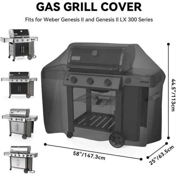 Vattentätt grillöverdrag för Weber Genesis, 600D Oxford-tyg, fästremmar, 1-pack