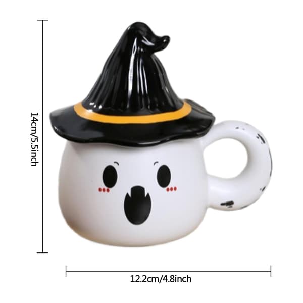 Halloween Spökmugg med Lock, Keramisk Kaffekopp, Vit, Stil 2, Rolig Present