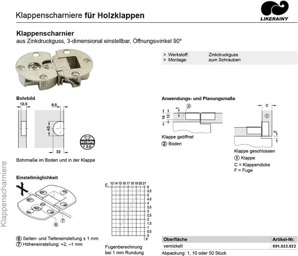 90 Grader 3D-hængsel til klapper og låg, foldbare dørhængsler, geringshængsel