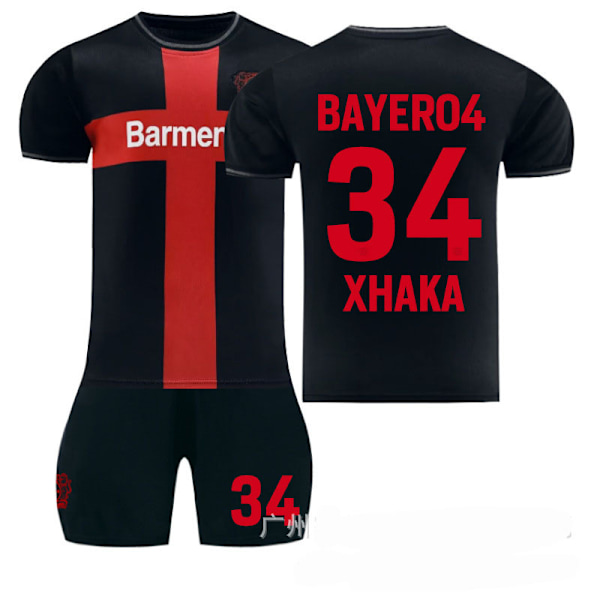 2425 Leverkusen hjemmebanetrøje nr. 34 Xhaka 10 Wirtz fodbolduniform - sæt - træningsdragt - nr. 10 + sokker + benskinner 28(150-160cm)