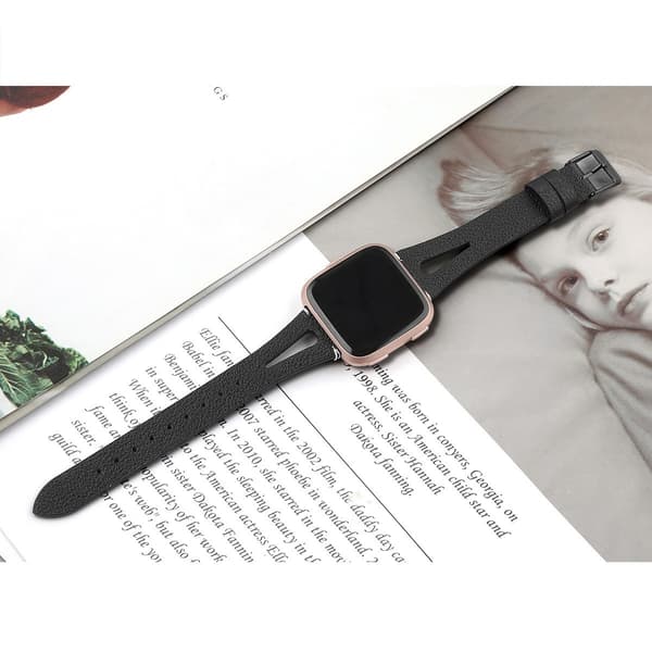 Ægte læderurrem til Fitbit Versa Smartwatch, sort, 20 mm, hult design