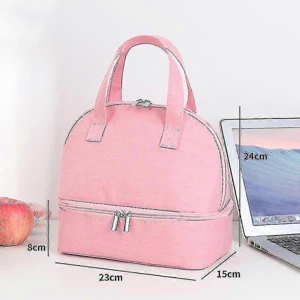 Bærbar Multifunksjonell Lunsjbag Dobbel Isolasjonsbag Isolasjon Lunsjboks Bag Pink