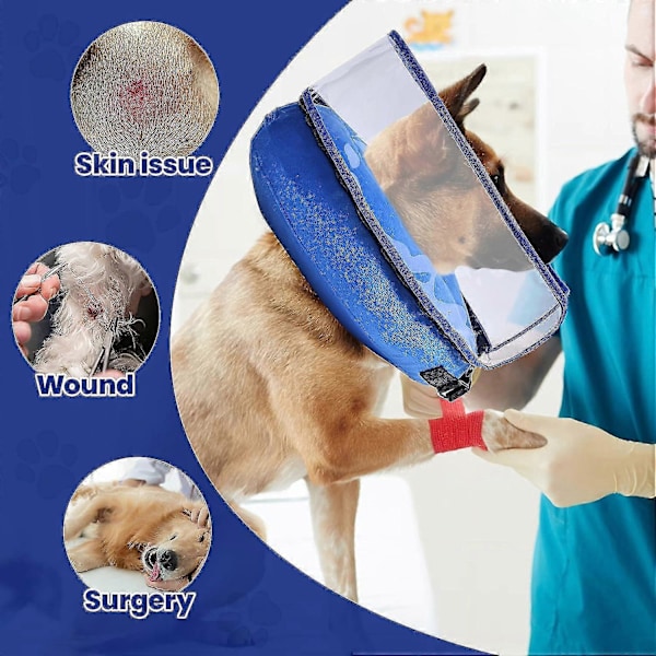 Koirankaulus, puhallettava koirankaulus leikkauksen jälkeen pienille, keskikokoisille ja suurille koirille, pehmeät kaulukset parannetulla nuolemisenestolla Blue XL