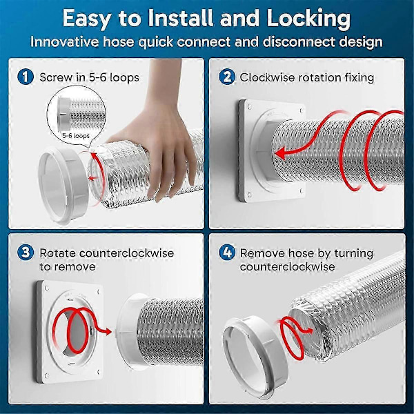 Tørketrommelkobling, Twist Lock Tørkeslangeventilsett med Hurtigkobling, Veggplate Passer 4 Tommers Kanal