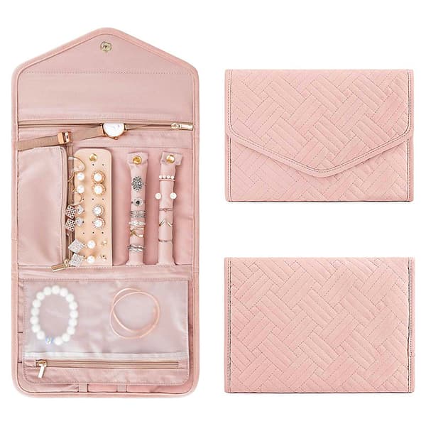 Bærbar smykke rejsearrangør til halskæder øreringe og tilbehør Light Pink Large 43x23x1