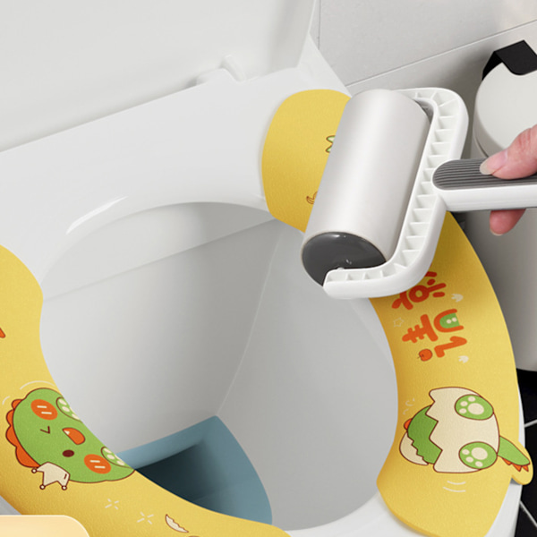 WC-istuimen pehmuste, staattinen tartunta, vedenpitävä, söpö sarjakuva WC-istuimen päällinen kotiin, kylpyhuoneen sisustus, pieni koko, vaaleankeltainen