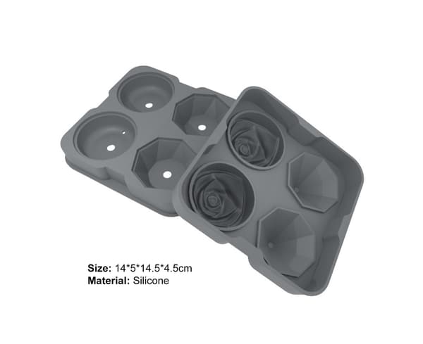 Unik Ice Ball Maker Silicone 4 Cavity Delicious Drink - Grå