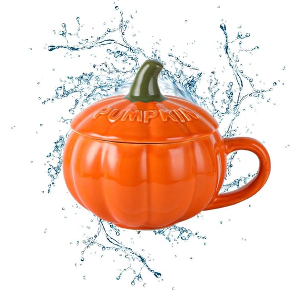 Keramisk pumpamugg, 300 ml kaffemjölkskopp med lock och sked, Halloween
