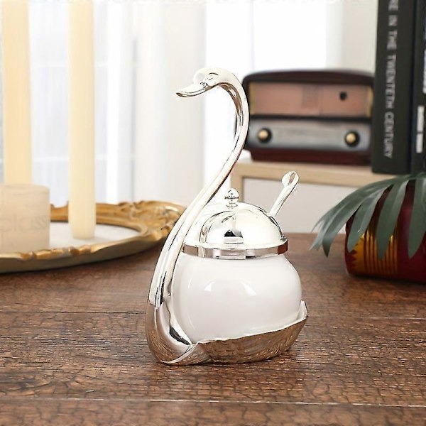 Maustepurkki, keittiön maustehylly, mausteastiat, söpö joutsenmaustepurkki, suola- ja pippuripurkki, pippuriastiat, mausteiden säilytys kannella, F Silvery Ceramics